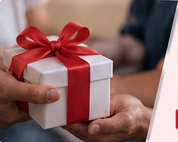 Hands presenting a wrapped gift